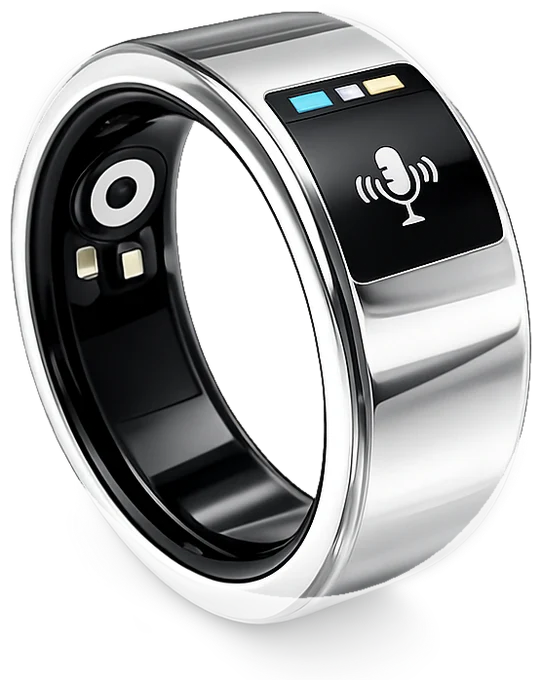 Kira AI Ring in Lunar Silver, floating